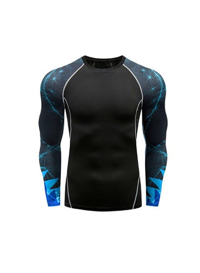 Men's Long Sleeve Fitness Print T Shirt Running Training Sports Tights Tops Quick Drying Moisture Wicking Elastic Sportswears - Image 1