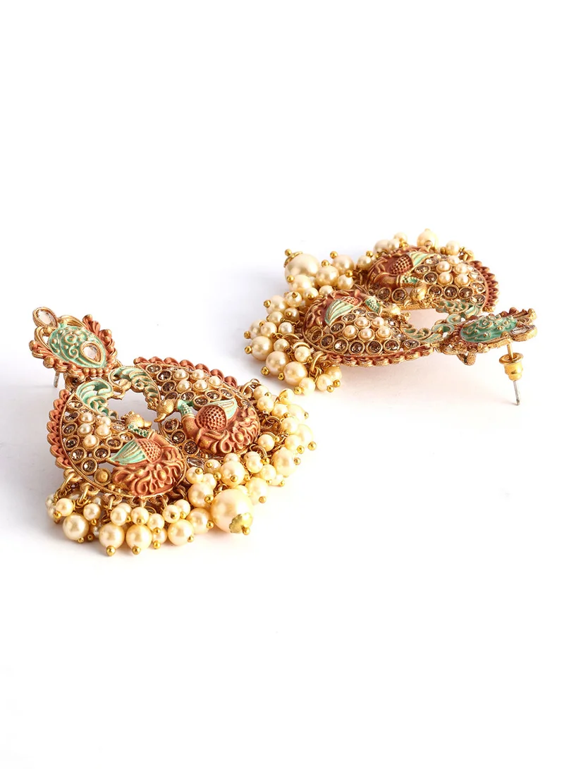 ISHIN  Gold-Toned Peacock Shaped Drop Earrings for Women | Best Price UAE