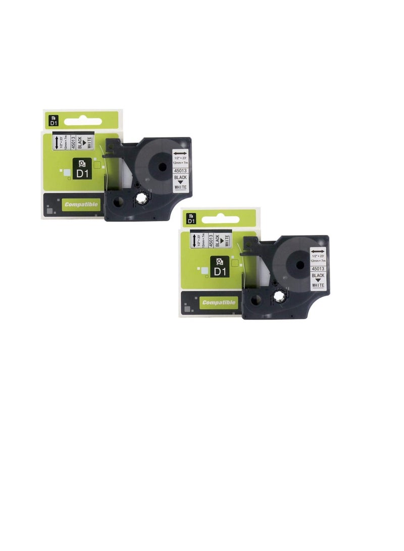 Standard D1 45013 Labeling Tape Compatible DYMO Black Print on White Tape 12mm x 7m 2pcs 2 Cartridges - Image 2