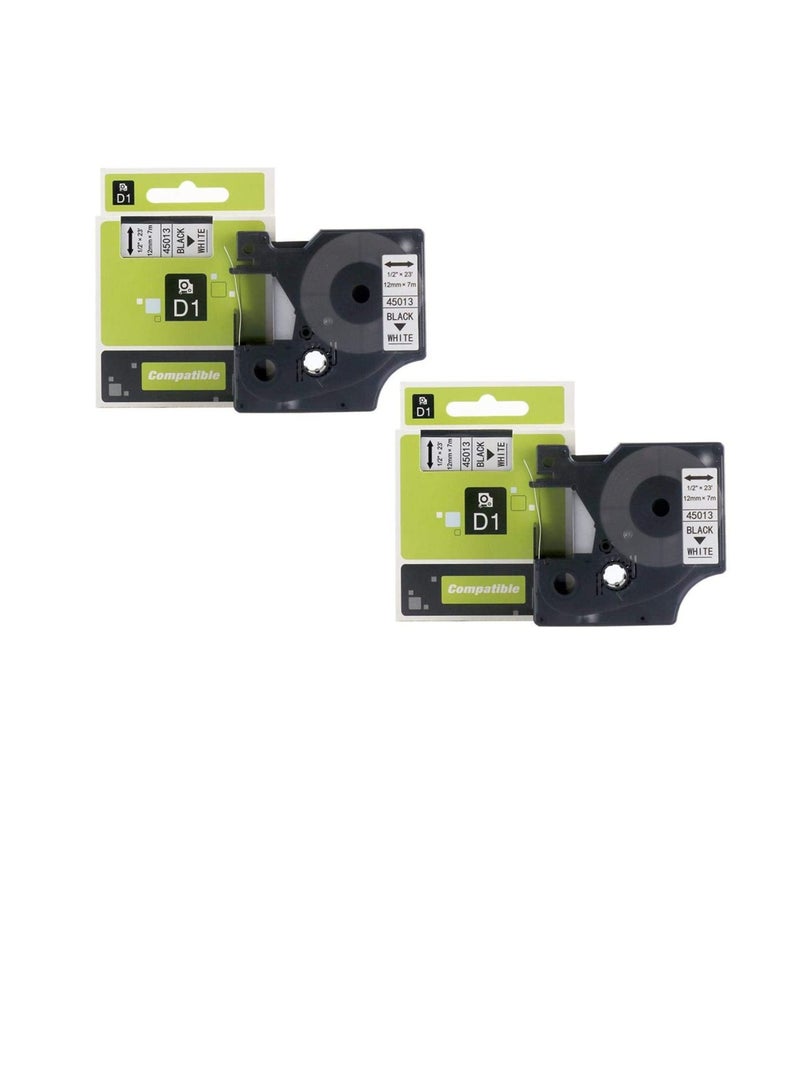 Standard D1 45013 Labeling Tape Compatible DYMO Black Print on White Tape 12mm x 7m 2pcs 2 Cartridges - Image 3