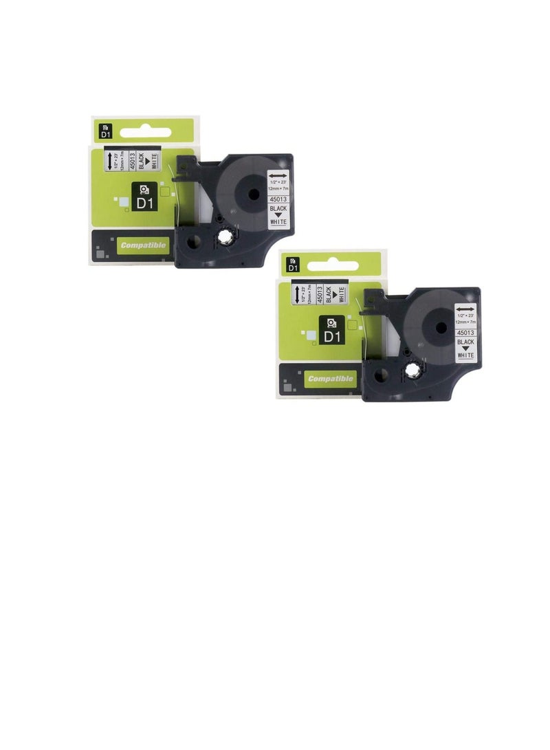 Standard D1 45013 Labeling Tape Compatible DYMO Black Print on White Tape 12mm x 7m 2pcs 2 Cartridges - Image 1