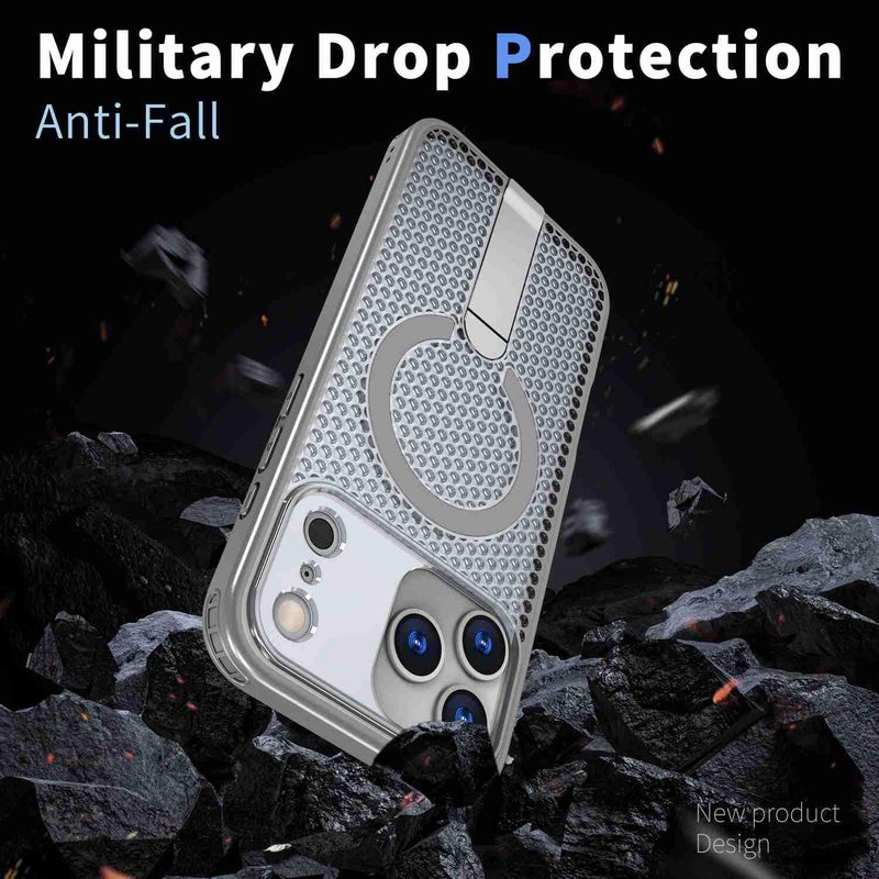 إيروريكس جراب هاتف محمول مزود بحامل تبريد مغناطيسي لهاتف iPhone 17 Pro Max Honeycomb Cooling MagSafe (رمادي تيتانيوم) - Image 3