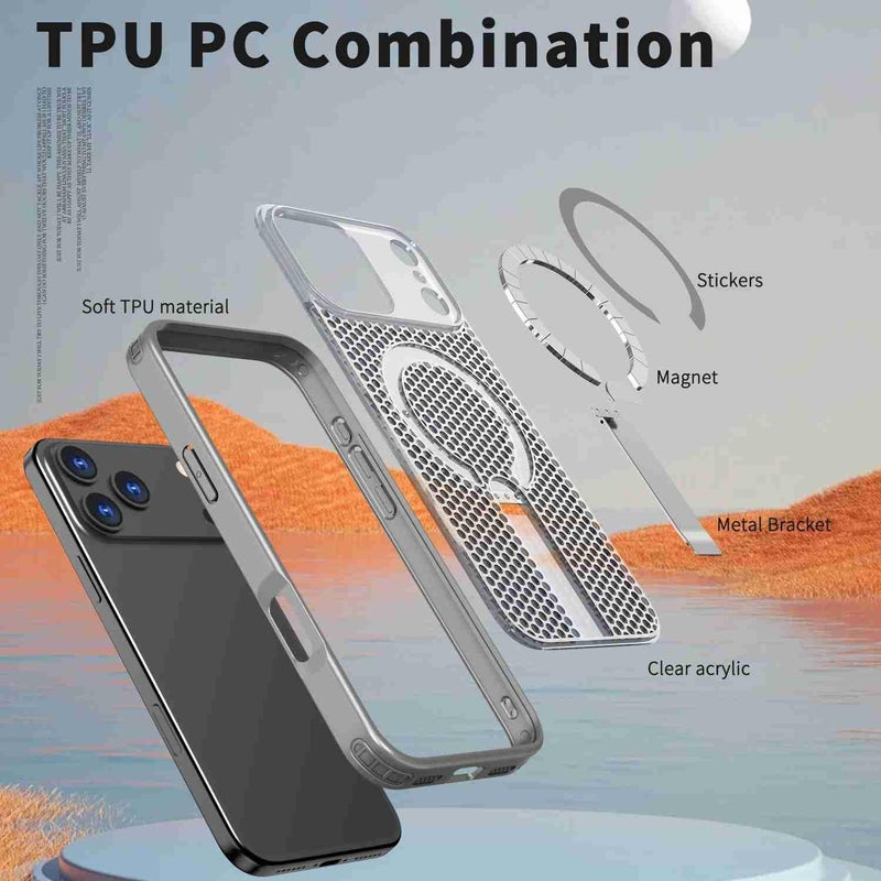 إيروريكس جراب هاتف محمول مزود بحامل تبريد مغناطيسي لهاتف iPhone 17 Pro Max Honeycomb Cooling MagSafe (رمادي تيتانيوم) - Image 5