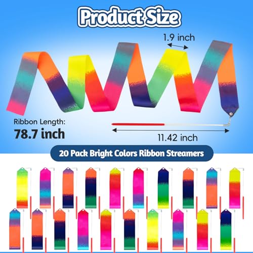 HAPMARS 20 Pack Ribbon Dancing Wands for Kids Rainbow Dance Ribbon StreamersPrincess Party Favors Supplies DecorationsGirls Artistic Gymnastics Twirling Ribbon StickGymnastics Goodie Bag Stuffers - Image 5