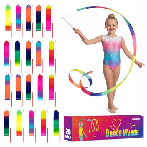 HAPMARS 20 Pack Ribbon Dancing Wands for Kids Rainbow Dance Ribbon StreamersPrincess Party Favors Supplies DecorationsGirls Artistic Gymnastics Twirling Ribbon StickGymnastics Goodie Bag Stuffers - Image 1