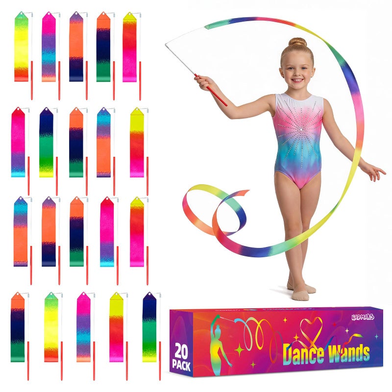 HAPMARS 20 Pack Ribbon Dancing Wands for Kids Rainbow Dance Ribbon StreamersPrincess Party Favors Supplies DecorationsGirls Artistic Gymnastics Twirling Ribbon StickGymnastics Goodie Bag Stuffers - Image 3