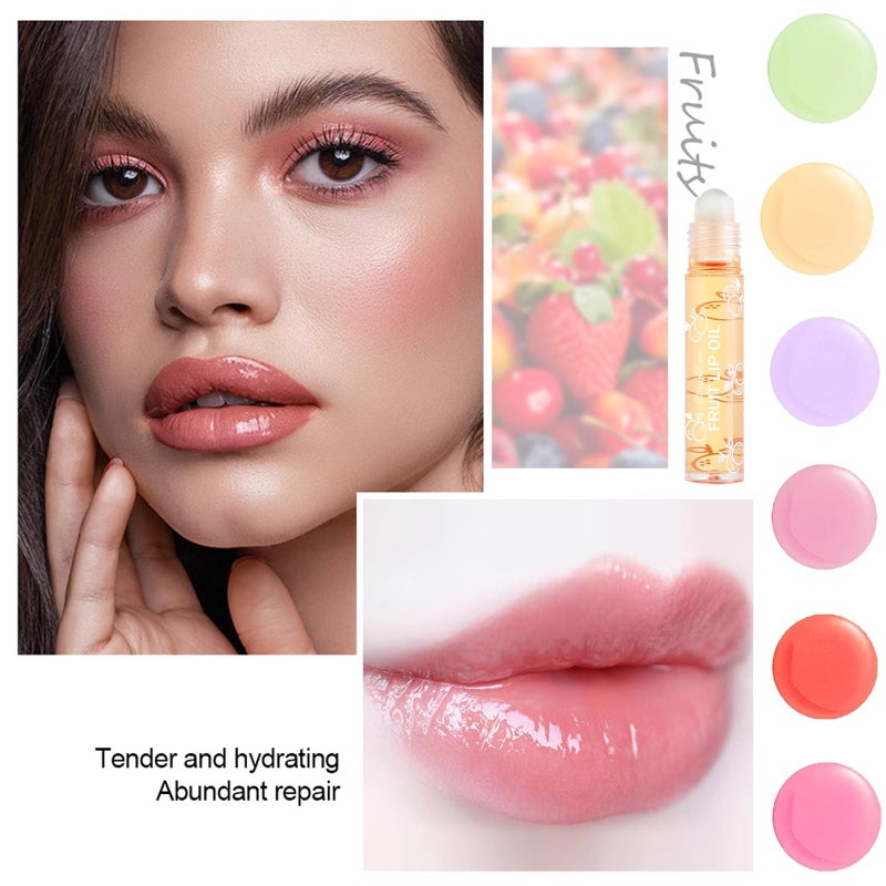 Gireatick 6PCS Fruity Flavors Rolling Ball Lip Oil Set, Long Lasting Moisturizing Lip Balm, Roll-On Lip Gloss Set, Glossy Lip Make-up for All Age, Transparent Lip Gloss for Dry and Chapped Lips - Image 3