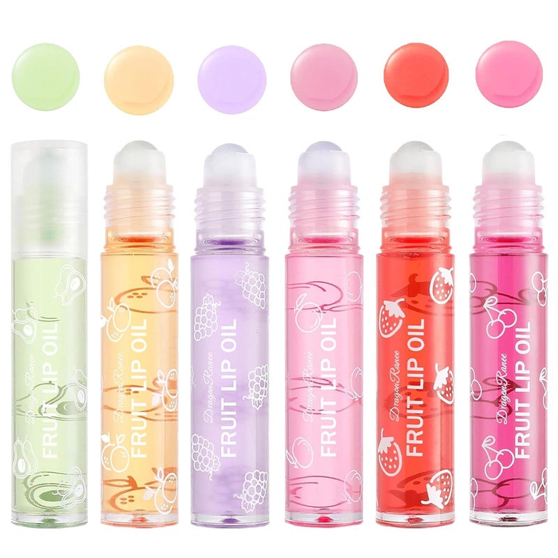 Gireatick 6PCS Fruity Flavors Rolling Ball Lip Oil Set, Long Lasting Moisturizing Lip Balm, Roll-On Lip Gloss Set, Glossy Lip Make-up for All Age, Transparent Lip Gloss for Dry and Chapped Lips - Image 1