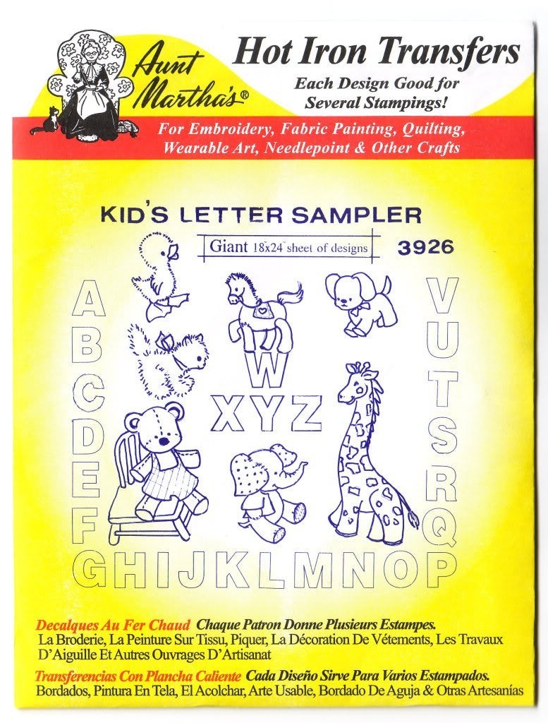 Kids Letter Sampler Aunt Marthas Hot Iron Embroidery Transfer
