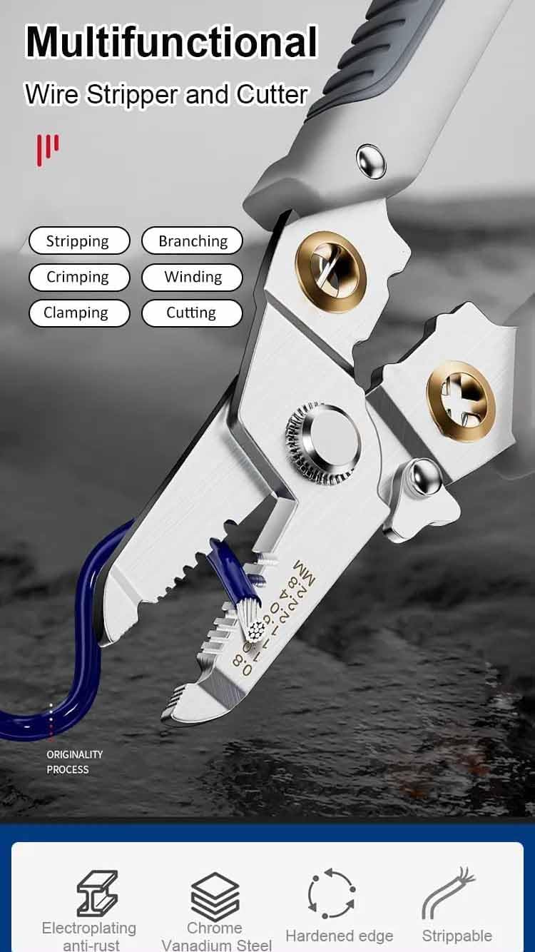 UpToDateTools Wire Stripper for Electrician Decrustation Pliers Multifunctional wire stripper and cutter wire cutter tool wire cutter stripper wire cutter plier WIRE STRIPPER - Image 2