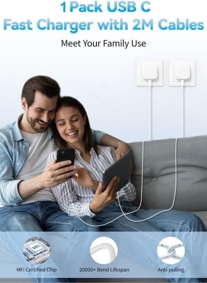 شاحن ايفون سريع 20 وات | شاحن حائط USB C سريع مع كابل USB C إلى Lightning بطول 1 متر متوافق مع iPhone 14/14 Pro/14 Pro Max/13/12/SE2020/11/XR/XS Max/X/iPad - Image 2