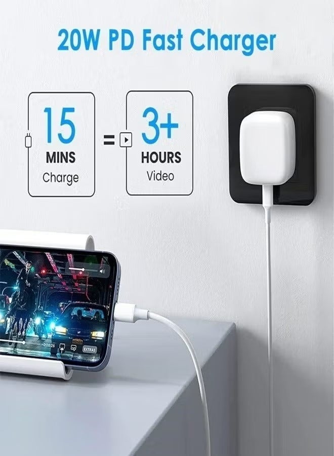 شاحن ايفون سريع 20 وات | شاحن حائط USB C سريع مع كابل USB C إلى Lightning بطول 1 متر متوافق مع iPhone 14/14 Pro/14 Pro Max/13/12/SE2020/11/XR/XS Max/X/iPad - Image 5