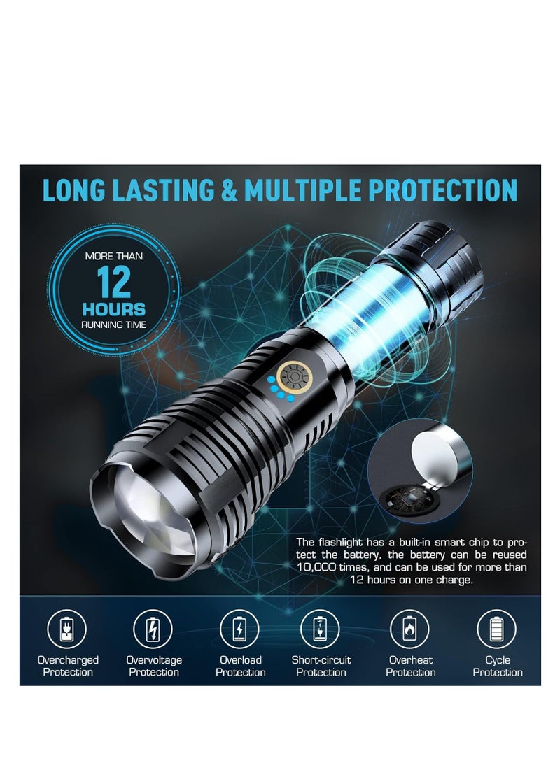 ZLH HITY Flashlights LED High Lumens Rechargeable, 990000 Lumens XHP70.2 Super Bright Flashlight, Flash Light Battery Powered, Powerful Handheld Flashlight with holster for Emergency Camping Hiking Gift - Image 3