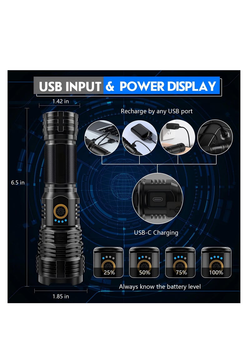 ZLH HITY Flashlights LED High Lumens Rechargeable, 990000 Lumens XHP70.2 Super Bright Flashlight, Flash Light Battery Powered, Powerful Handheld Flashlight with holster for Emergency Camping Hiking Gift - Image 4