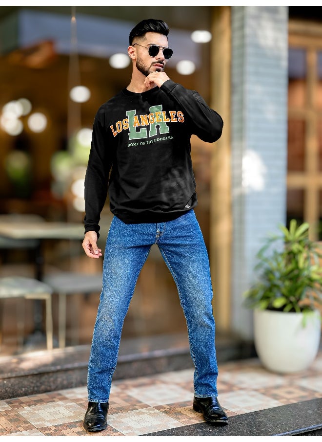 Maniac Mens Printed Round Neck Full Sleeve Black & Yellow Fleece Fleece Oversized Sweatshirt  - Image 4