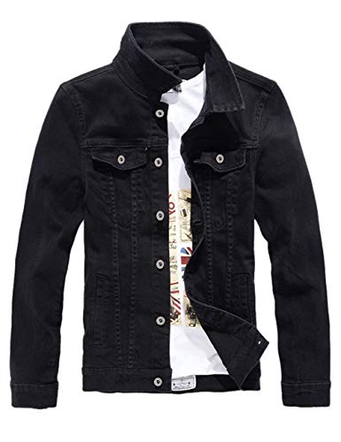 DSDZ Mens Classic Slim Fit Motorcycle Denim Jean Jacket Coat L asian 4XL Black
