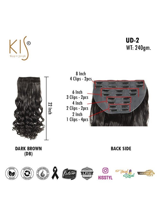 KIS Hair Extension Ud-2 Curly Hair Clips-In A Set of 22 Pcs Clips 100% Natural Human Hair Blend Glamorous Handcrafted Salon-Quality Voluminous Luxurious Customizable Tangle Free Hair (Dark Brown) - Image 2
