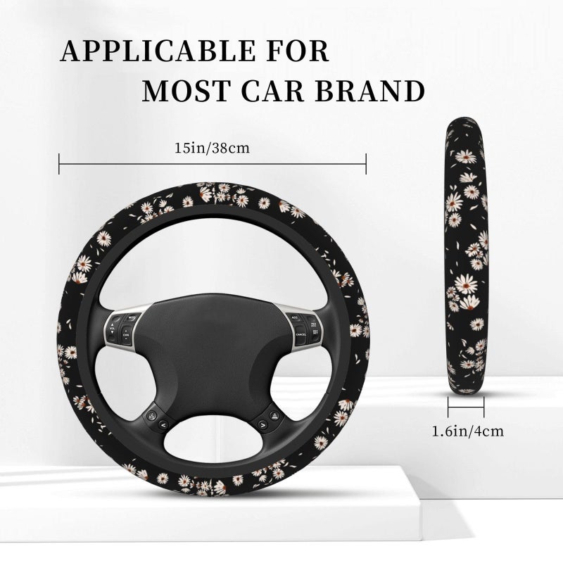 KARREAL Black and White Daisies Elastic Steering Wheel Cover, Non-Slip Breathable Neoprene Steering Wheel Covers, Women Pink Car Accessories, Universal 15 Inch Fit Auto, Suvs, Truck - Image 4