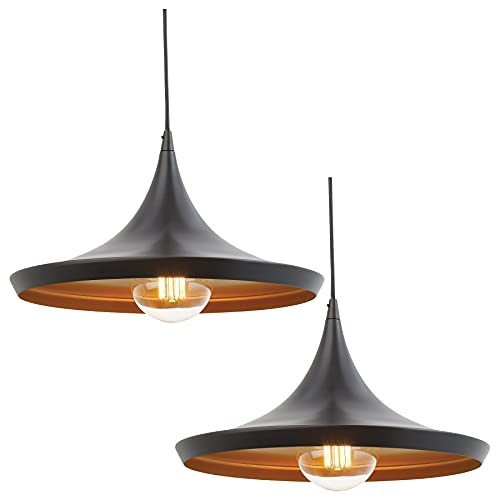 GreyWings Black Aluminium Hanging Pendant Light for Indoor, Ceiling Lamp for Dining Table, Kitchen, Living Room, E27 Holder, Pack of 2 - Image 1