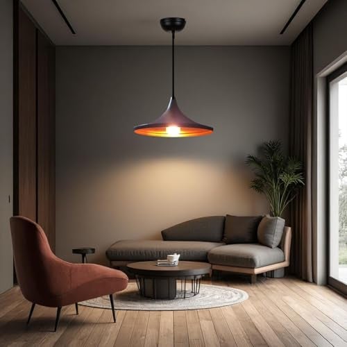 GreyWings Black Aluminium Hanging Pendant Light for Indoor, Ceiling Lamp for Dining Table, Kitchen, Living Room, E27 Holder, Pack of 2 - Image 5