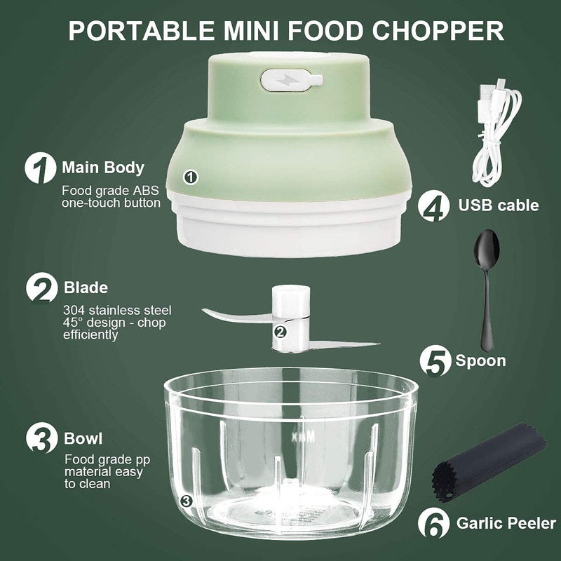 Sunhanny Electric Garlic Chopper Mini, Garlic Masher Crusher, Food Processor Small with Garlic Peeler And Spoon (100ML/3.3FL OZ, Green) 3.1 * 3.1 * 3.9 IN - Image 3
