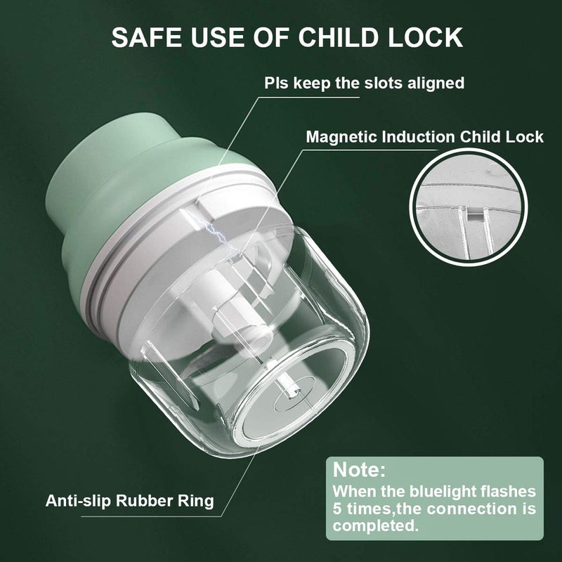 Sunhanny Electric Garlic Chopper Mini, Garlic Masher Crusher, Food Processor Small with Garlic Peeler And Spoon (100ML/3.3FL OZ, Green) 3.1 * 3.1 * 3.9 IN - Image 5