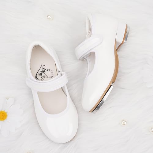 Stelle Tap Shoes for Girls Toddler Boys PU Leather Dance ShoesToddlerLittle KidBig KidWhite9MT - Image 3