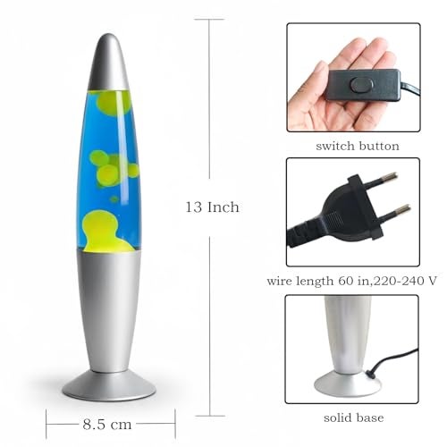 KARP 13 Inch (Rocket Shap) Lava Lamp | Blue Water & Yellow Lava Motion | Metal & Glasss | 220-240V 50Hz | SES R39 E14 20W Bulb Included | Plug-in with ON/Off Switch | Ideal Decor & Gift - Image 4