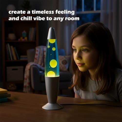 KARP 13 Inch (Rocket Shap) Lava Lamp | Blue Water & Yellow Lava Motion | Metal & Glasss | 220-240V 50Hz | SES R39 E14 20W Bulb Included | Plug-in with ON/Off Switch | Ideal Decor & Gift - Image 2
