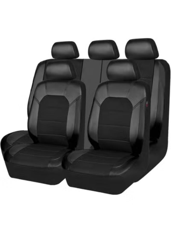 COYO Leather and 3D Air Mesh Universal Fit Car Seat Covers, for Sedans,Trucks,Suvs,Airbag Compatible,Zipper Design and Reserved Opening Holes for Headrest(Full Set, Black) - Image 1