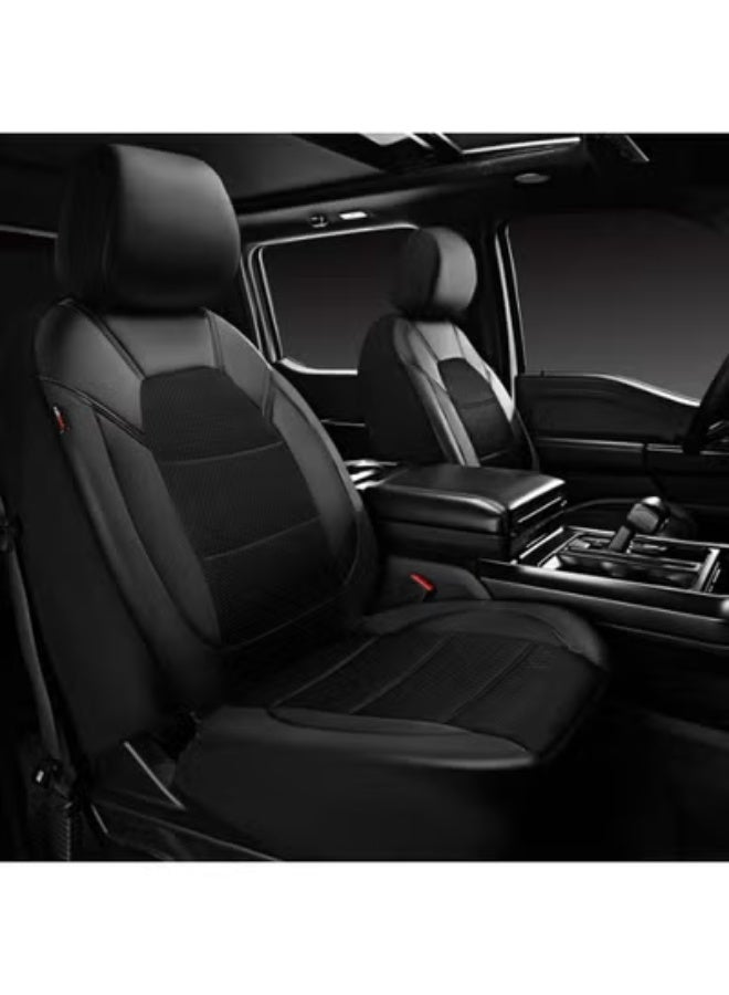 COYO Leather and 3D Air Mesh Universal Fit Car Seat Covers, for Sedans,Trucks,Suvs,Airbag Compatible,Zipper Design and Reserved Opening Holes for Headrest(Full Set, Black) - Image 2