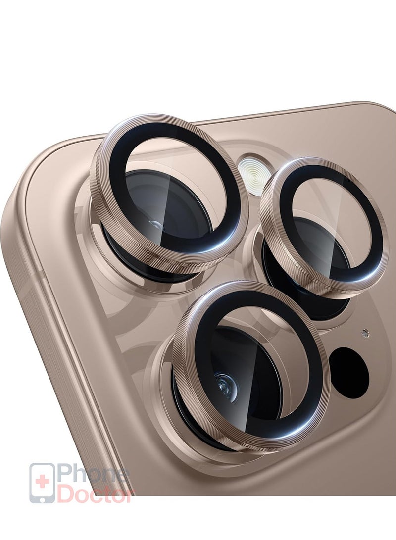 Camera Lens Protector for iPhone 16 Pro 6.3-Inch and iPhone 16 Pro Max 6.9-Inch, 9H Tempered Glass Metal Individual Ring Cover, HD Clear, 3-Pieces Desert Titanium - Image 1