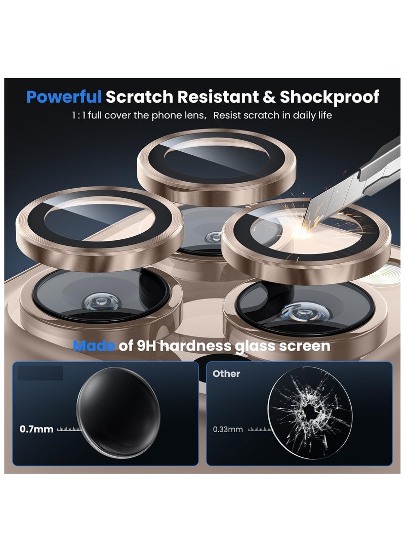 Camera Lens Protector for iPhone 16 Pro 6.3-Inch and iPhone 16 Pro Max 6.9-Inch, 9H Tempered Glass Metal Individual Ring Cover, HD Clear, 3-Pieces Desert Titanium - Image 4