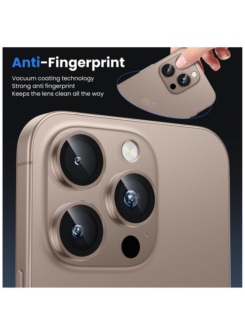 Camera Lens Protector for iPhone 16 Pro 6.3-Inch and iPhone 16 Pro Max 6.9-Inch, 9H Tempered Glass Metal Individual Ring Cover, HD Clear, 3-Pieces Desert Titanium - Image 5