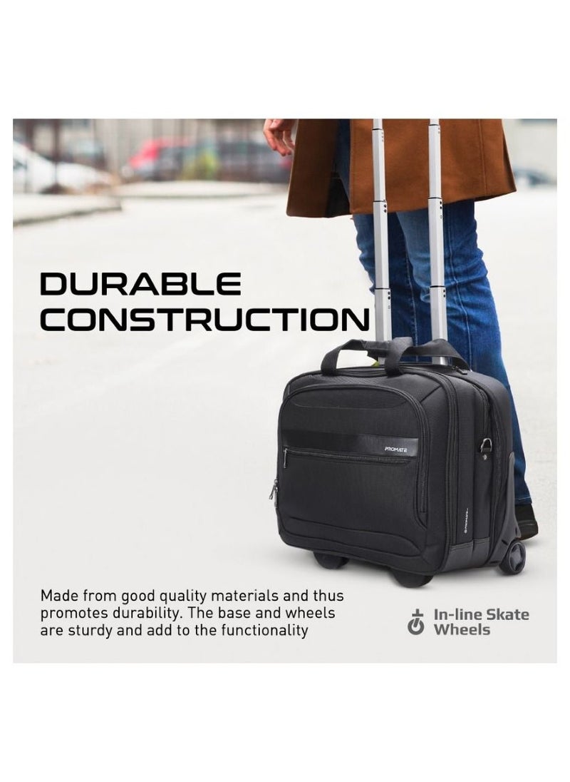 Trolley Bag, Versatile 2-in-1 Lightweight Trolley Laptop Bag with Shoulder Strap, Telescoping Handle, Water Resistance and In-Line Wheels for 16” Laptops, MacBooks, iPad, Dell XPS 13, Persona-TR