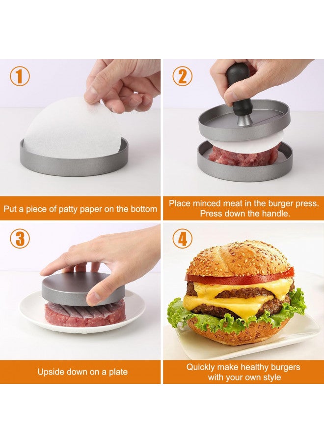 TACGEA Burger Press with 150 Patty Papers, Non-Stick Hamburger Patty Maker with Wax Paper, Aluminum Burger Maker for Kitchen BBQ Grill - Image 2