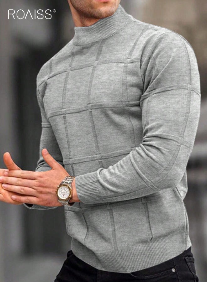 roaiss Men's Knit Stand Collar Pullover Sweater Soft Warm Long Sleeve Design with Regular Fit, Solid Color Versatility, Ideal for Casual Daily Wear and Winter Warmth - Image 1