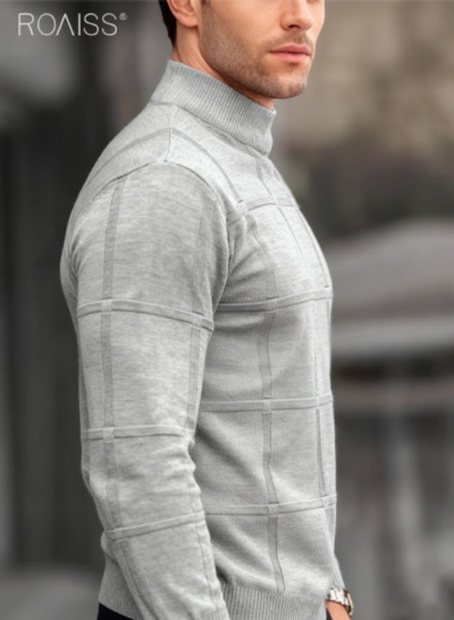 roaiss Men's Knit Stand Collar Pullover Sweater Soft Warm Long Sleeve Design with Regular Fit, Solid Color Versatility, Ideal for Casual Daily Wear and Winter Warmth - Image 2