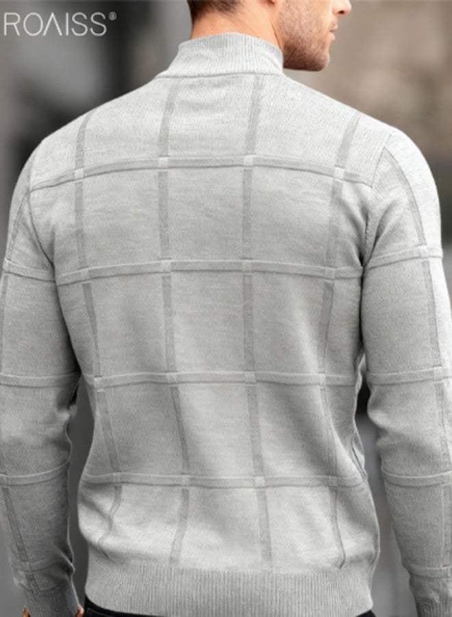 roaiss Men's Knit Stand Collar Pullover Sweater Soft Warm Long Sleeve Design with Regular Fit, Solid Color Versatility, Ideal for Casual Daily Wear and Winter Warmth - Image 5