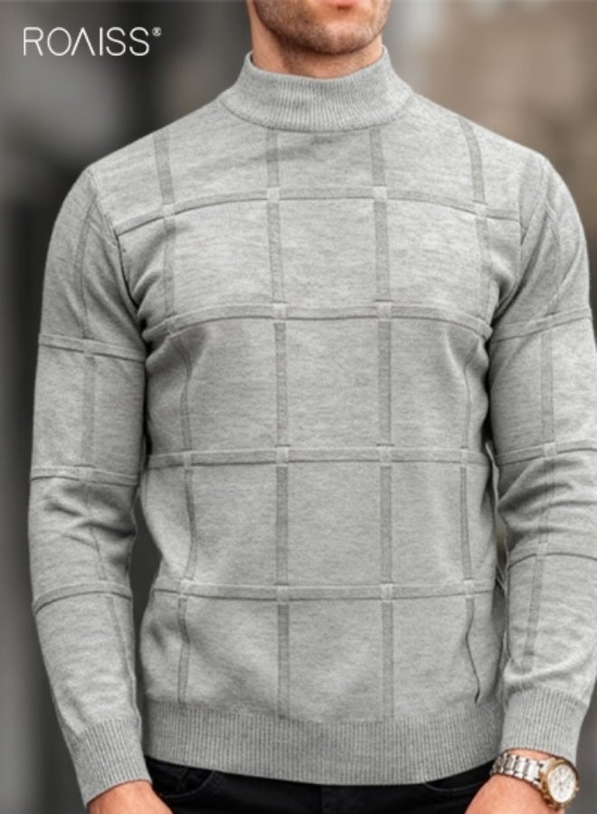 roaiss Men's Knit Stand Collar Pullover Sweater Soft Warm Long Sleeve Design with Regular Fit, Solid Color Versatility, Ideal for Casual Daily Wear and Winter Warmth - Image 4