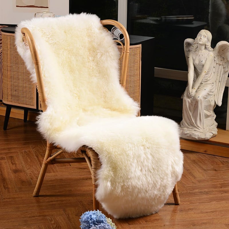 LLB Genuine Sheepskin Area Rug Wool Rug Fur Carpet Fluffy Shaggy Fur Rug for Living Room Kids Bedroom Real Sheepskin Throw Lambskin Rugs Sofa Mat Chair Seat Covers (Ivory White, 2 x 6 ft Sheepskin) - Image 2