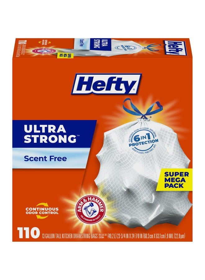 Hefty Ultra Strong Tall Kitchen Trash Bags, Unscented, 13 Gallon, 110 Count - Image 1