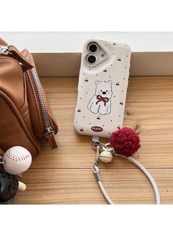 Compatible with iPhone 16 Case, Heart Shaped Camera Lens Frame Design, Cute Puppy Cartoon Pattern Shockproof Case Cover with Lovely Strap Bracelet Chain, Anti-Fall Drop Protection Case for iPhone 16 - Image 3