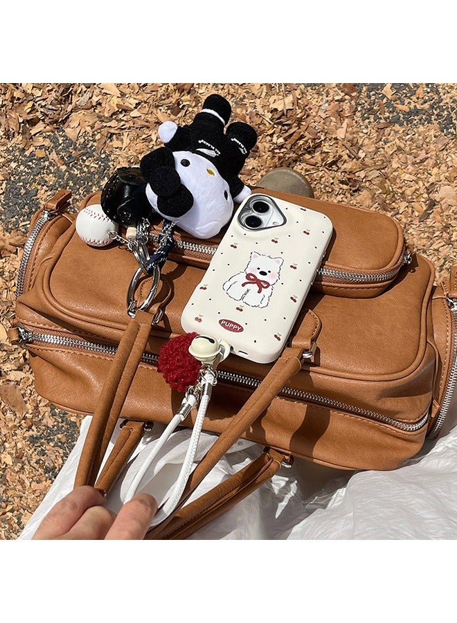 Compatible with iPhone 16 Case, Heart Shaped Camera Lens Frame Design, Cute Puppy Cartoon Pattern Shockproof Case Cover with Lovely Strap Bracelet Chain, Anti-Fall Drop Protection Case for iPhone 16 - Image 4