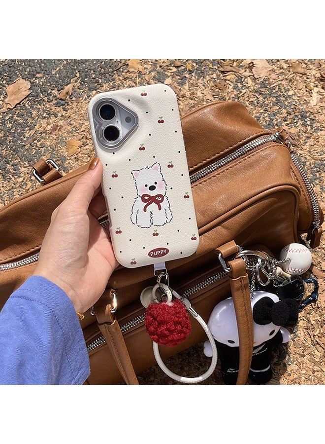 Compatible with iPhone 16 Case, Heart Shaped Camera Lens Frame Design, Cute Puppy Cartoon Pattern Shockproof Case Cover with Lovely Strap Bracelet Chain, Anti-Fall Drop Protection Case for iPhone 16 - Image 2