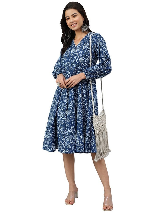 Janasya Women's Navy Blue Cotton Floral Print Angrakha Western Dress - pzsku/Z50D5A6A1ACB4EA8ECEEEZ/45/_/1738305986/9cfdac27-644d-4b3c-80dd-9ca0c9e00d02