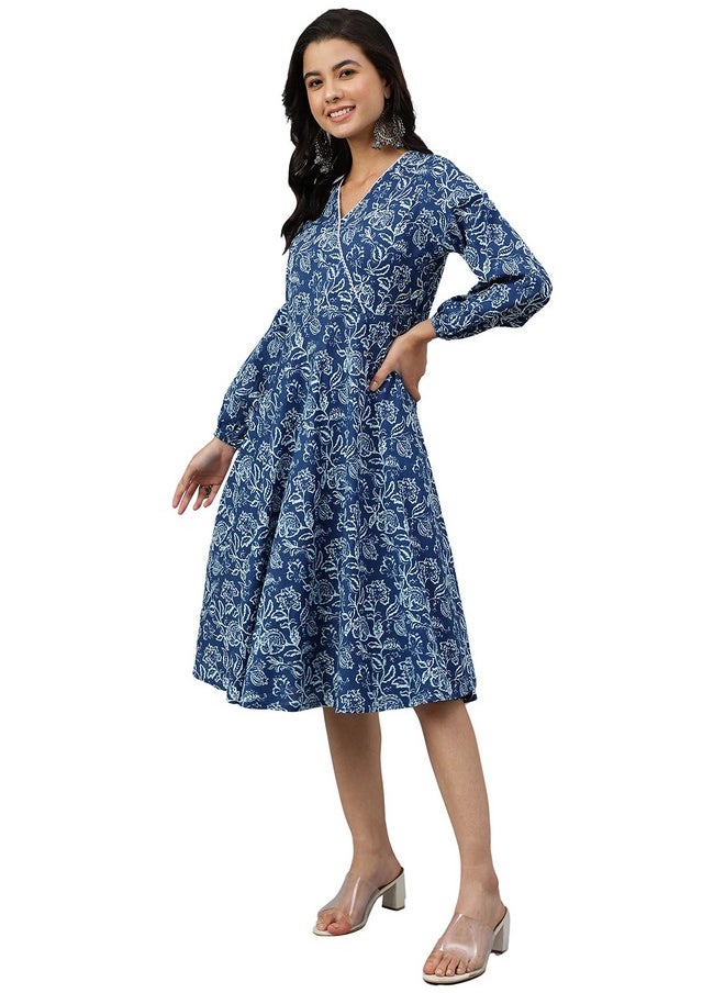 Janasya Women's Navy Blue Cotton Floral Print Angrakha Western Dress - pzsku/Z50D5A6A1ACB4EA8ECEEEZ/45/_/1738305989/4beee714-51e1-4667-a8e4-5bd9db61df13