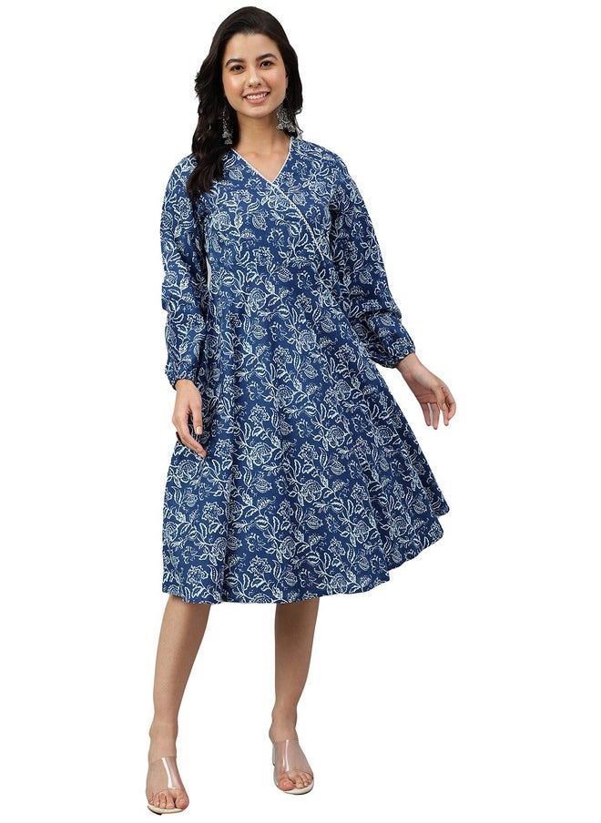 Janasya Women's Navy Blue Cotton Floral Print Angrakha Western Dress - pzsku/Z50D5A6A1ACB4EA8ECEEEZ/45/_/1738305991/29b786bd-35e8-4ef6-a20b-0d1decbaf89e