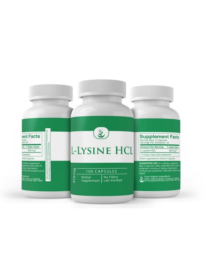 هيلث آند هاوسهولد - مكونات أصلية نقية L-Lysine Hcl (100 كبسولة) نقية دائمًا، بدون إضافات أو مواد مالئة، تم التحقق من صحتها في المختبر - Image 1