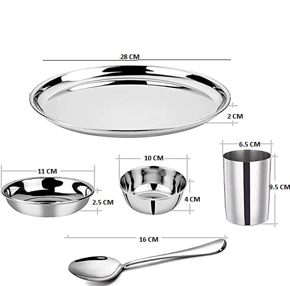 Duodeno Stainless Steel Bhojan Thali Set/Dinner Set for Serving Food/Food Serving Set for Kitchen - Pack of 6 (Silver) - Image 2